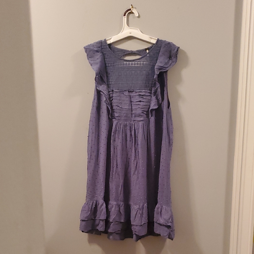 Free People Women Slate Blue Ruffle Dress
